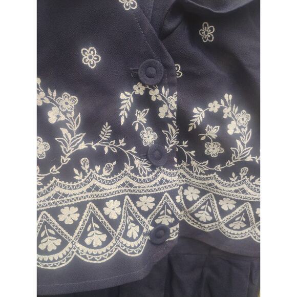 Vintage Navy Blue Maxi Dress Sailor Collar Floral Embroidered Cottagecore Sz 10 - Picture 9 of 11
